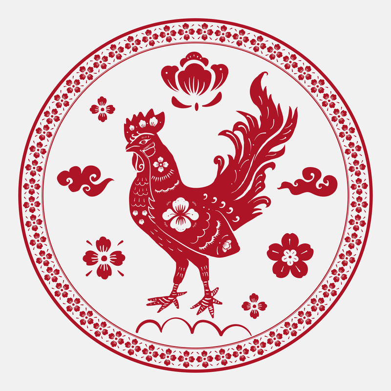 鸡年徽章矢量红色中国占星术动物