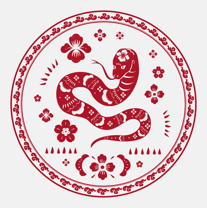 蛇年红色徽章矢量中国传统十二生肖
