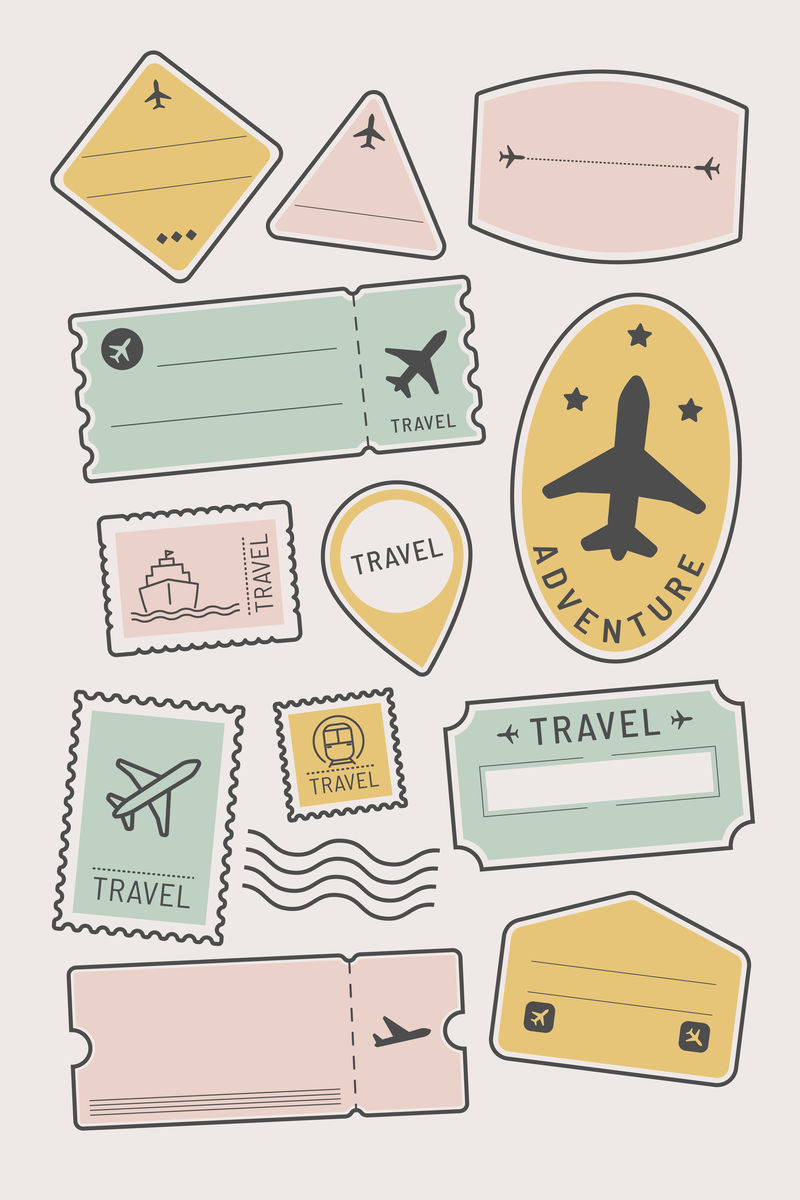 旅行贴纸和徽章集向量