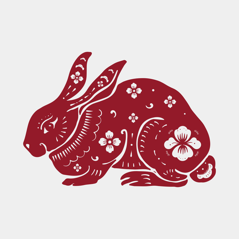 中国新年兔psd红色动物生肖标志贴纸