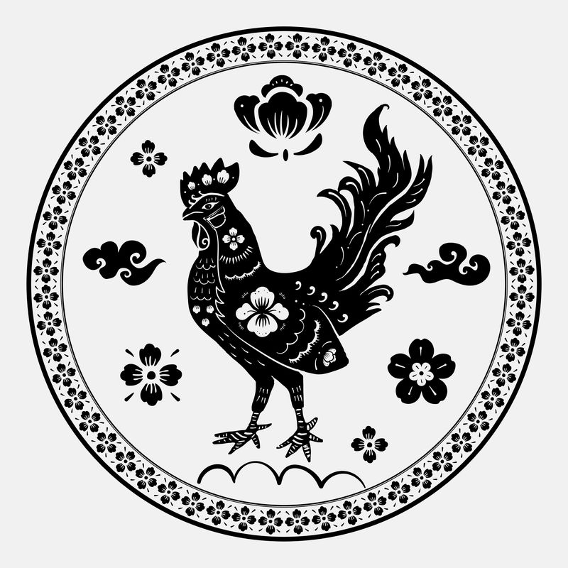 中国公鸡动物徽章psd黑色新年设计元素