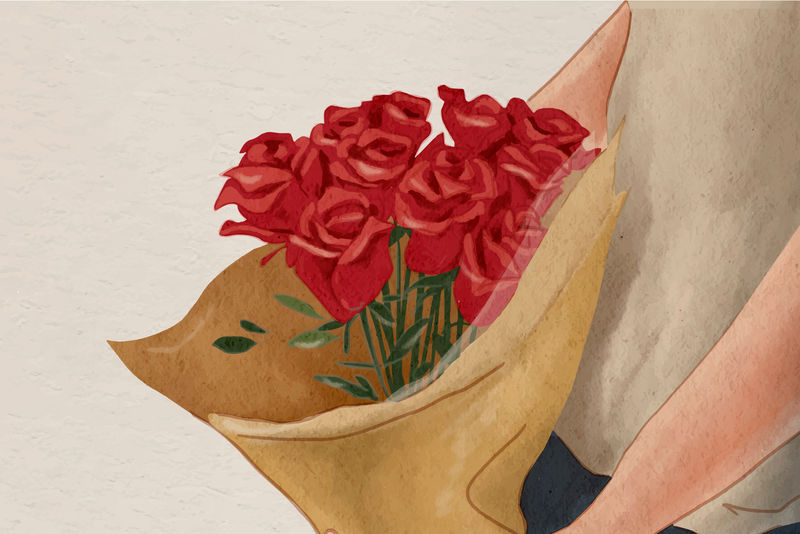 玫瑰花束情人节礼物矢量手绘插图