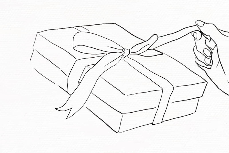 情人节礼物盒矢量展开黑白插图
