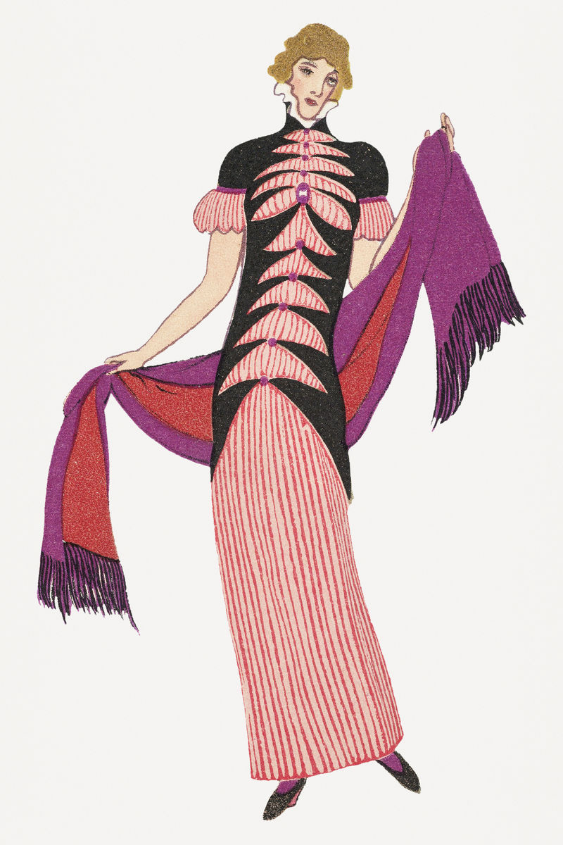 拿着围巾的女人插图由奥托·弗里德里希·卡尔·伦德克的艺术作品混合而成