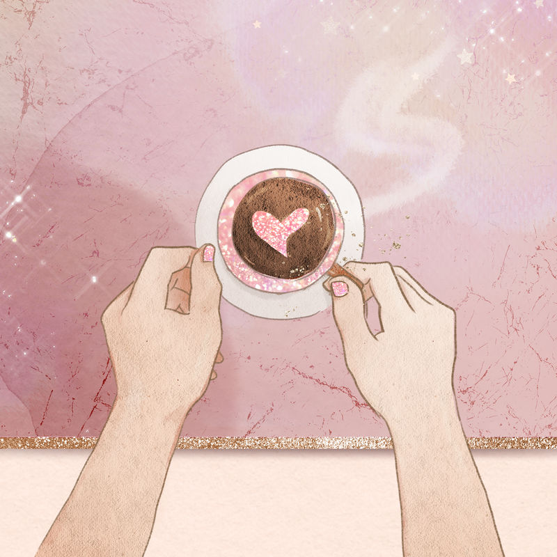 可爱的咖啡约会情人节\u0026rsquo；的psd粉色闪亮大理石纹理社交媒体帖子
