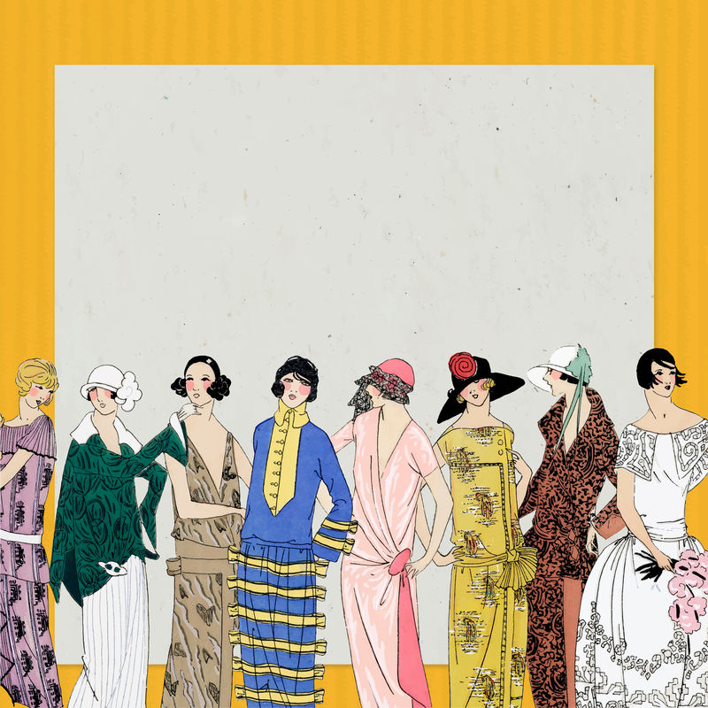 Frame vector以20世纪20年代的女性时尚为特色与Tr\u0026egrave；s Parisien出版的复古插图混合