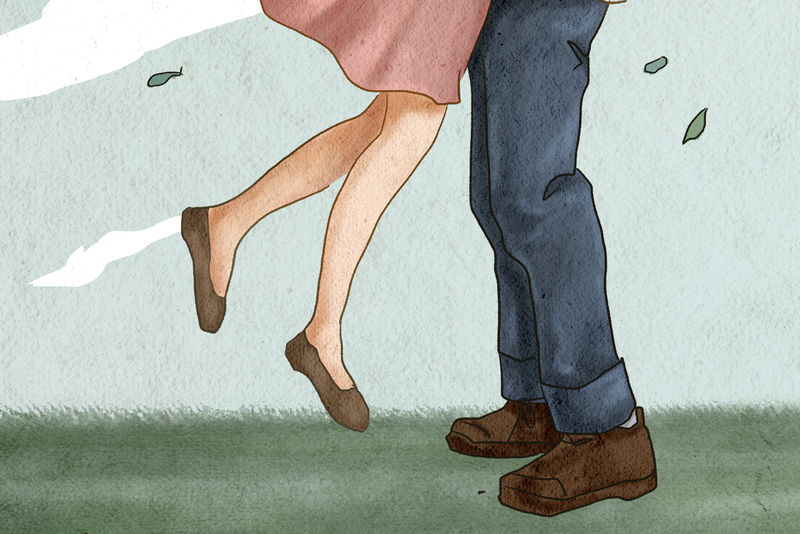 情侣跳跃式拥抱浪漫情人节插画