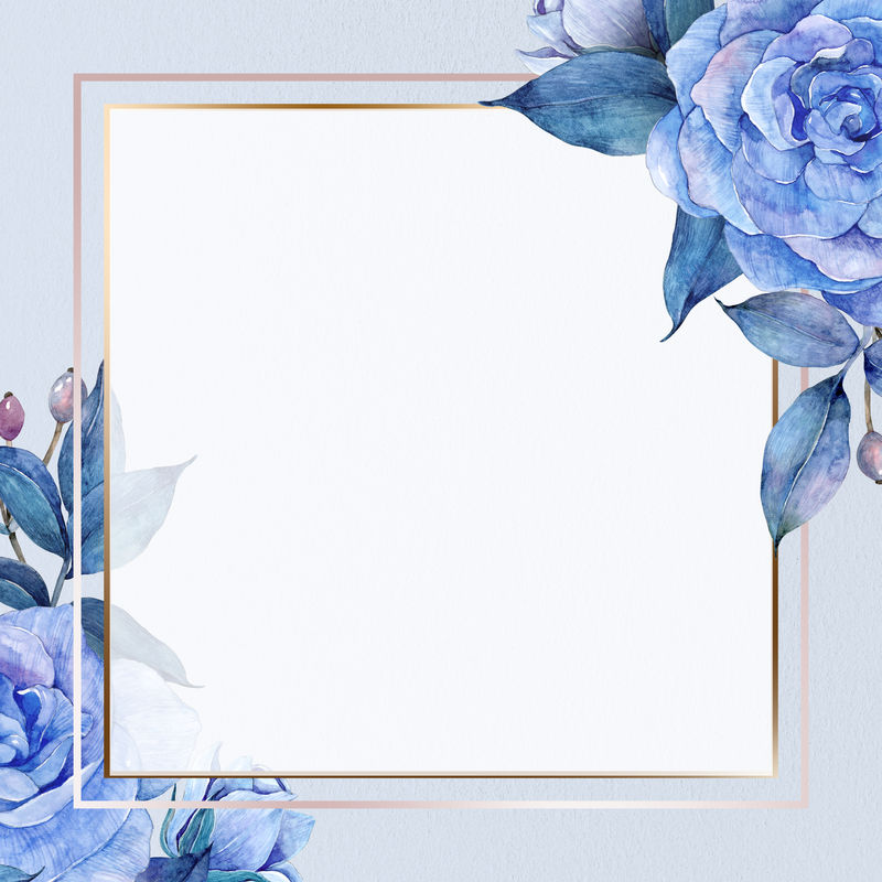蓝色水彩玫瑰框架背景