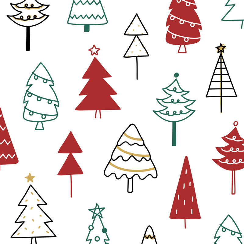 圣诞松树图案背景画涂鸦风格
