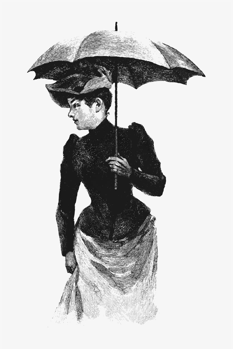 一个穿着老式欧式服装带伞的女人