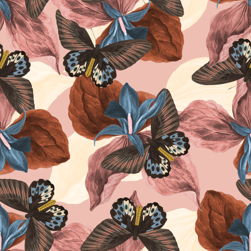 无缝蝴蝶花psd图案复古混搭自乔治·肖的《自然者》杂志