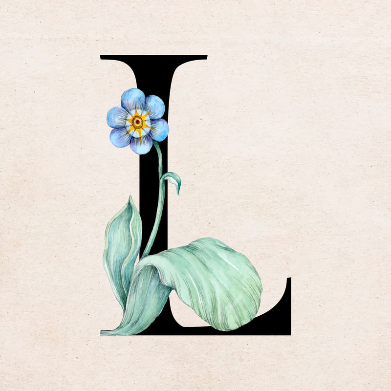 花卉l字母字体矢量浪漫排版