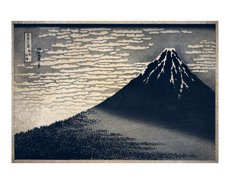 富士山复古壁画印刷品和海报设计混合了Hokusai的原画