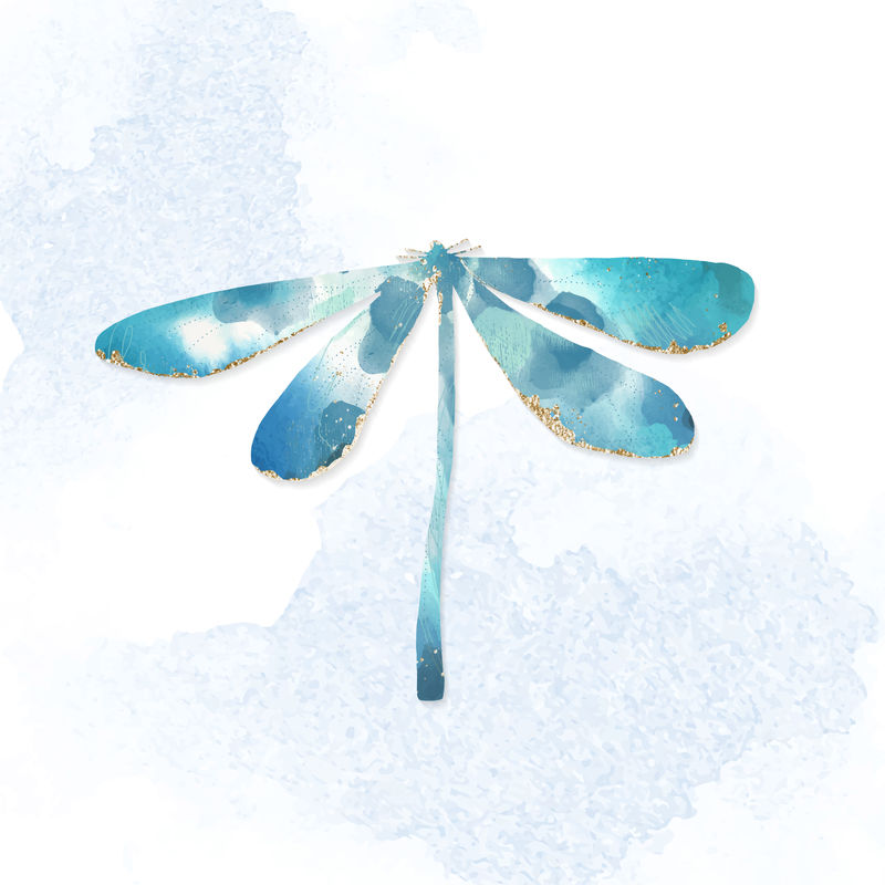 可爱的水彩蓝蜻蜓矢量