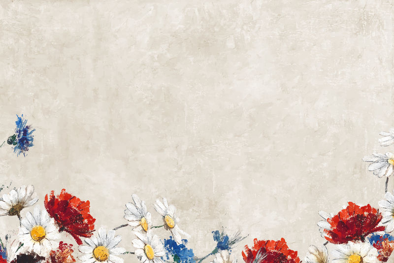 米色油画背景向量上的红白花朵