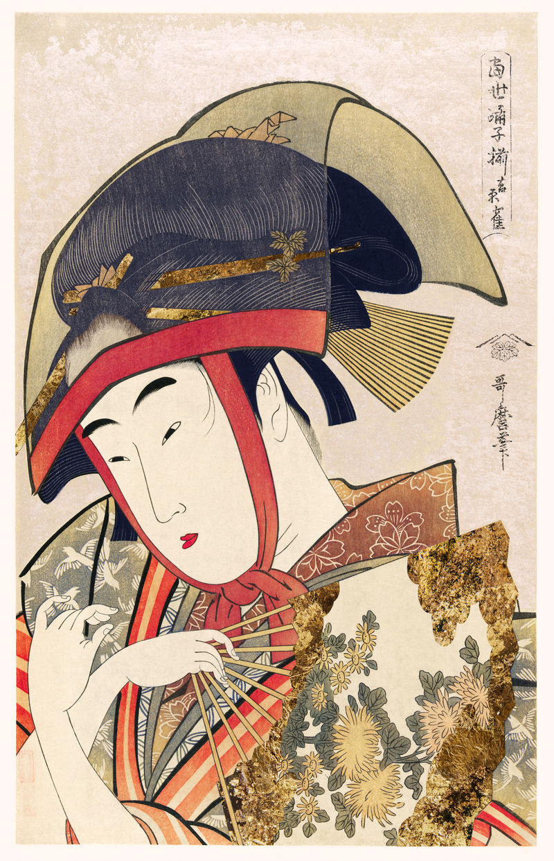 Yoshiwara Suzume复古插图由Utamaro Kitagawa原创绘画混合而成