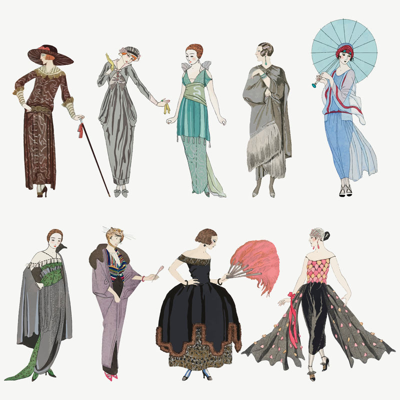 20世纪20年代女性时尚矢量集乔治·巴比尔艺术作品的混音