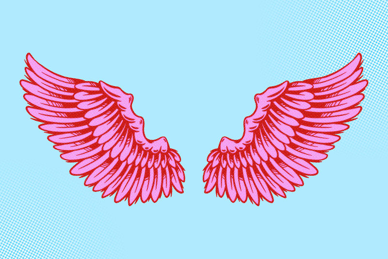 霓虹粉翅膀贴纸设计元素