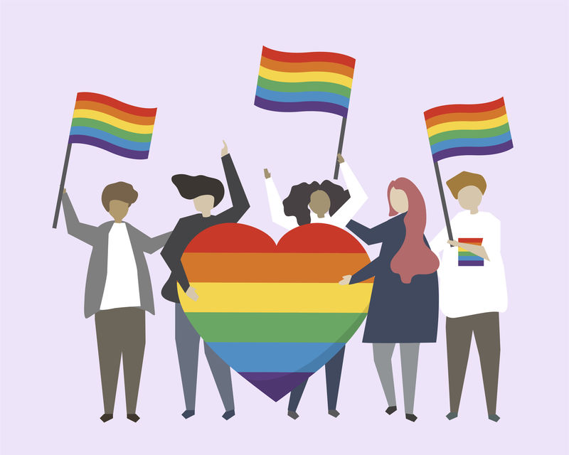 LGBTQ彩虹旗人物插画