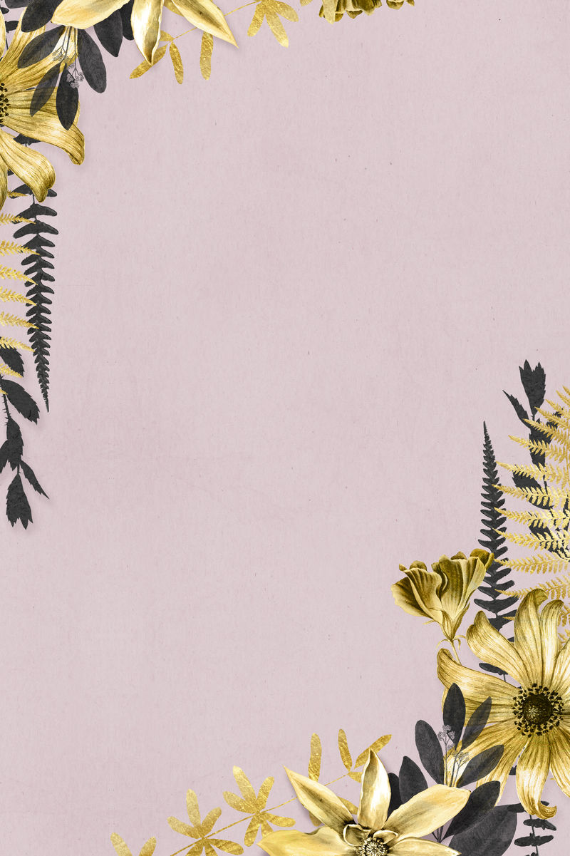 粉色纹理横幅上的花朵金色边框