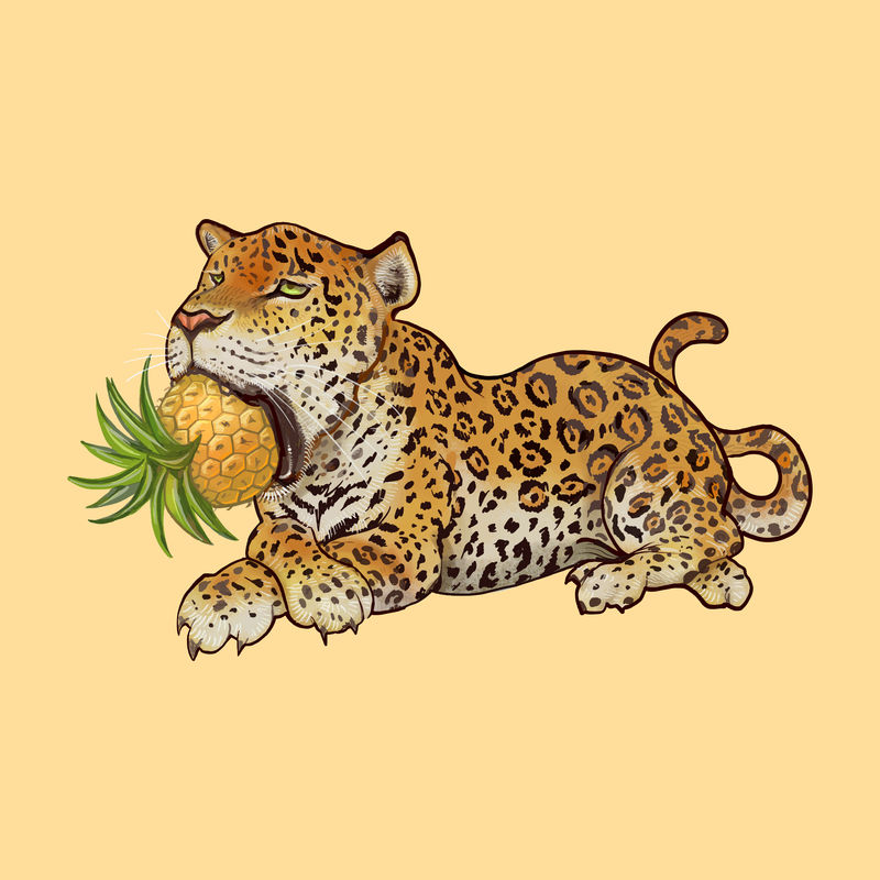 老虎吃菠萝的插图