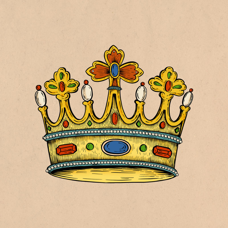 黄色皇冠贴纸覆盖在米色背景上