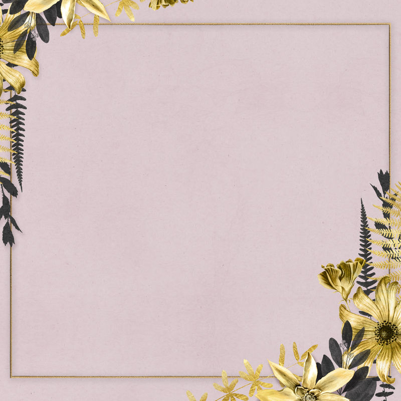 复古花卉psd金色框架插图粉色背景