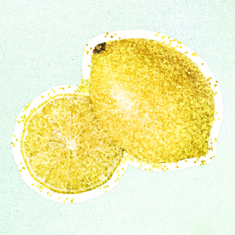 亮柠檬水果插图与白色边框贴纸