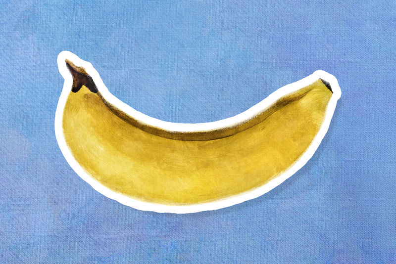 手绘香蕉油画风格白色边框贴纸