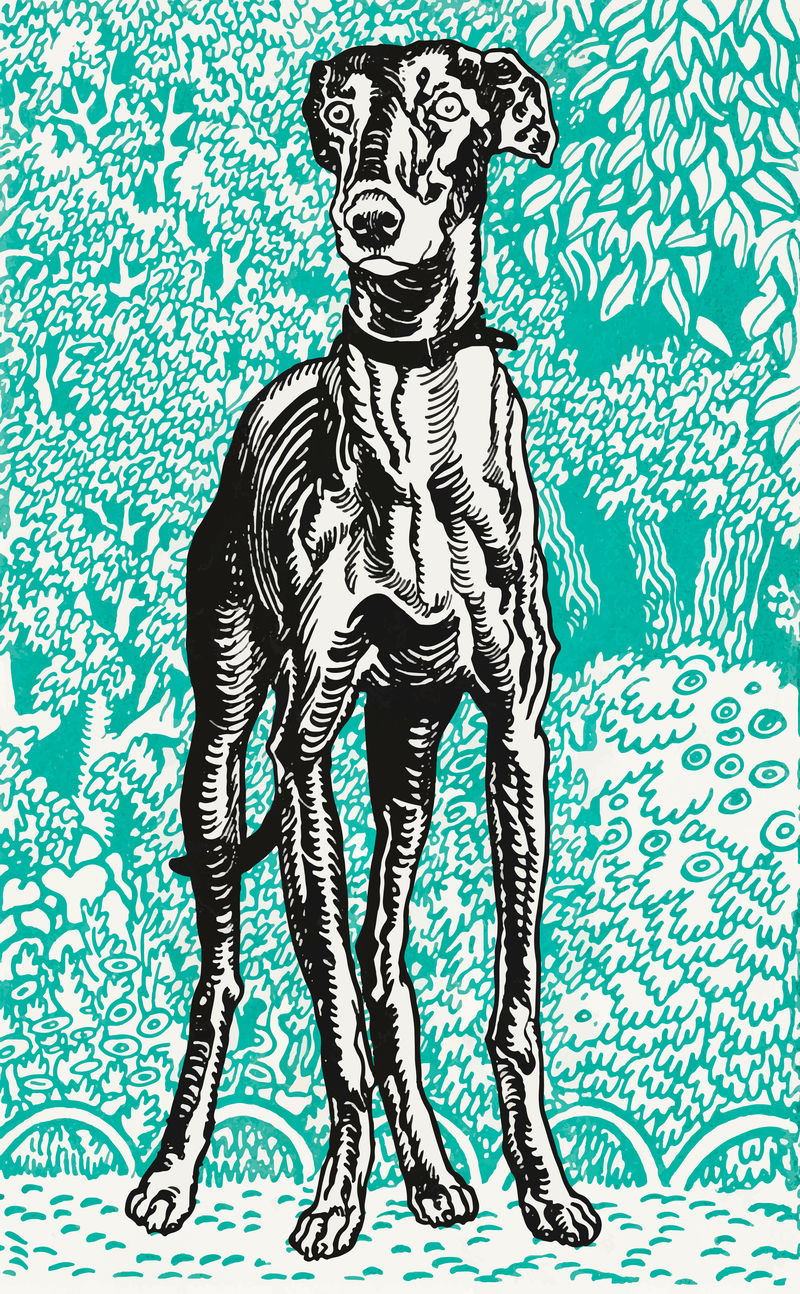 复古灰狗插图向量从莫里兹容格的艺术作品混合