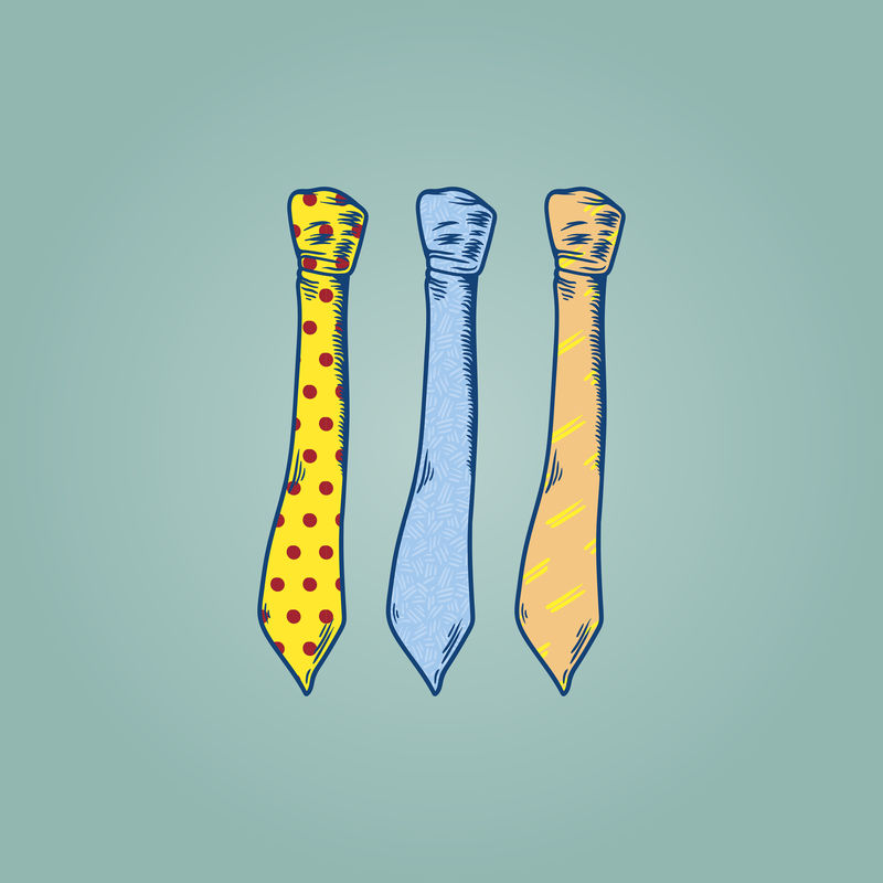 薄荷绿背景上的三个绘图领带矢量插图