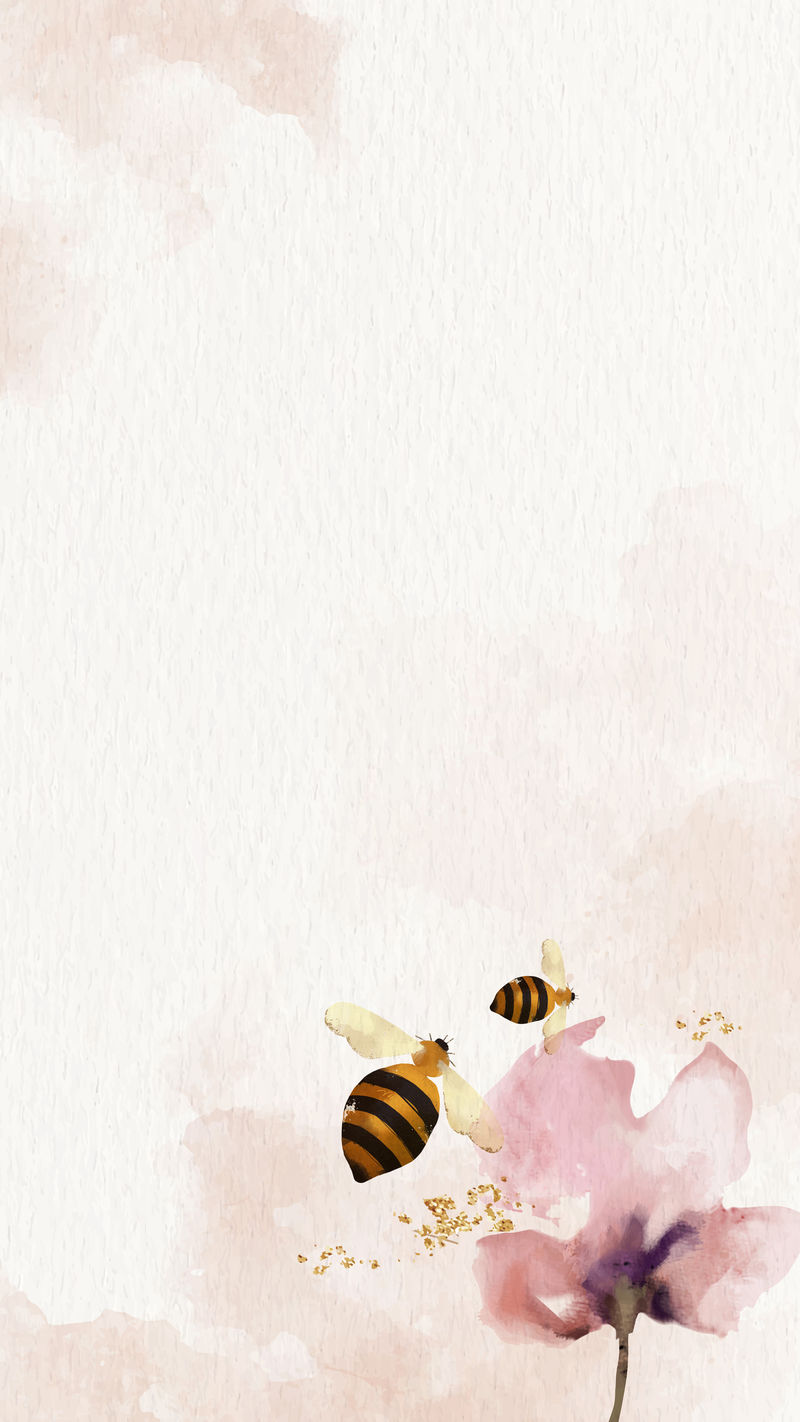 蜜蜂和花朵水彩背景手机壁纸矢量
