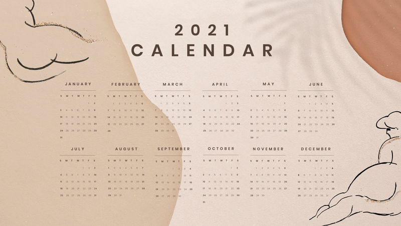 日历2021可打印模板矢量月集抽象女性背景