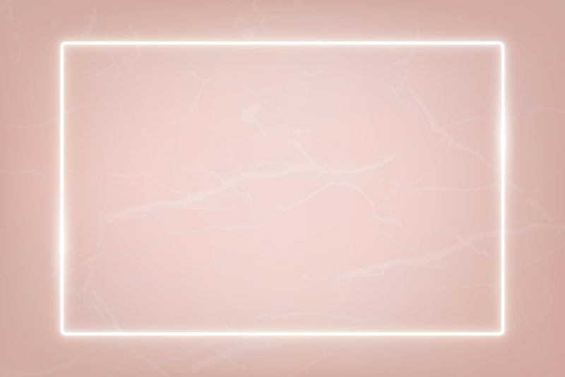 粉彩粉色大理石背景矢量上的矩形白色霓虹灯框架