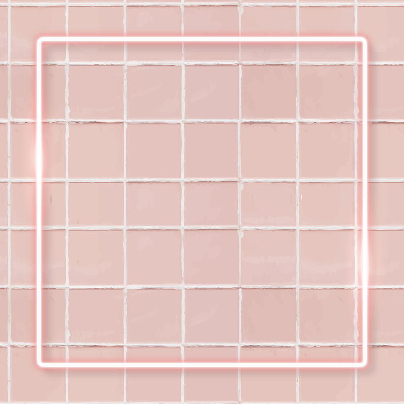 粉彩粉色瓷砖墙壁矢量上的方形粉色霓虹灯框架