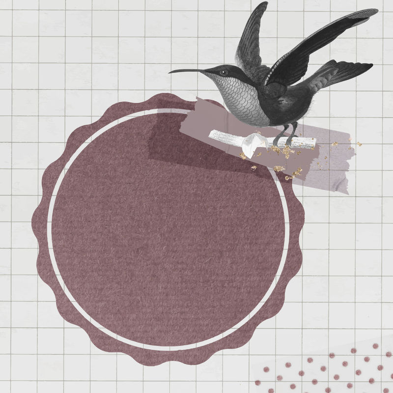 石榴石喉蜂鸟与圆形徽章向量
