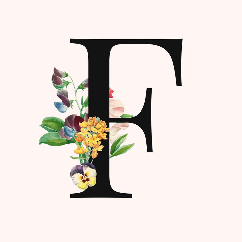 花卉装饰大写字母F排版矢量