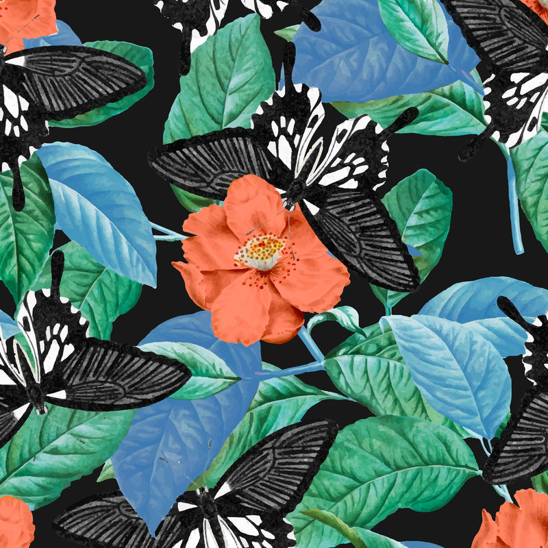 无缝蝴蝶花矢量图案复古混搭自自然者乔治·肖的《杂记》