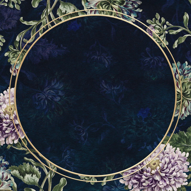 复古中国紫菀花架黑色背景设计元素