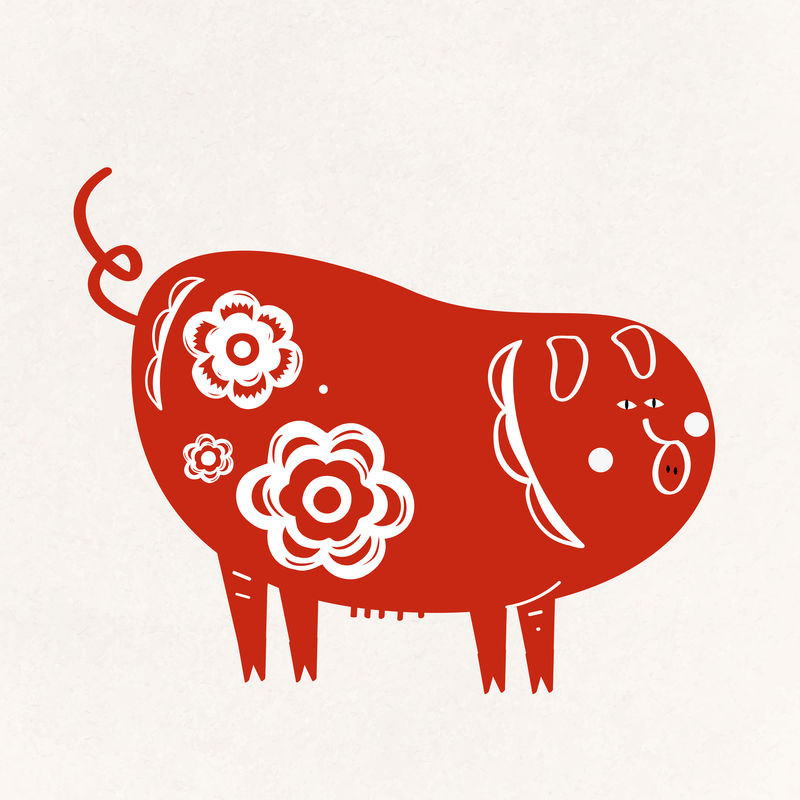 猪红色中国矢量可爱十二生肖动物插画