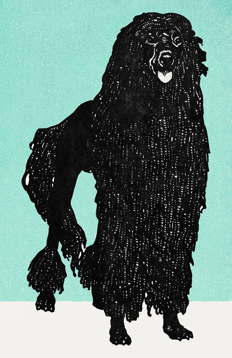 复古卷毛狗插图矢量从莫里兹容格的艺术作品混合