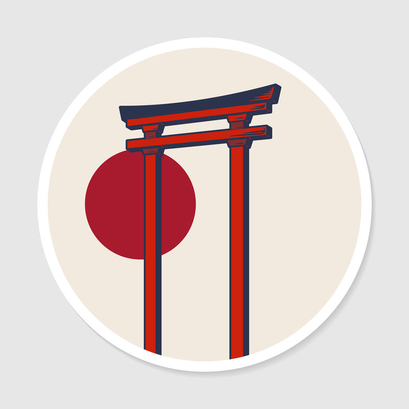 带白色边框矢量的日本torii门贴纸