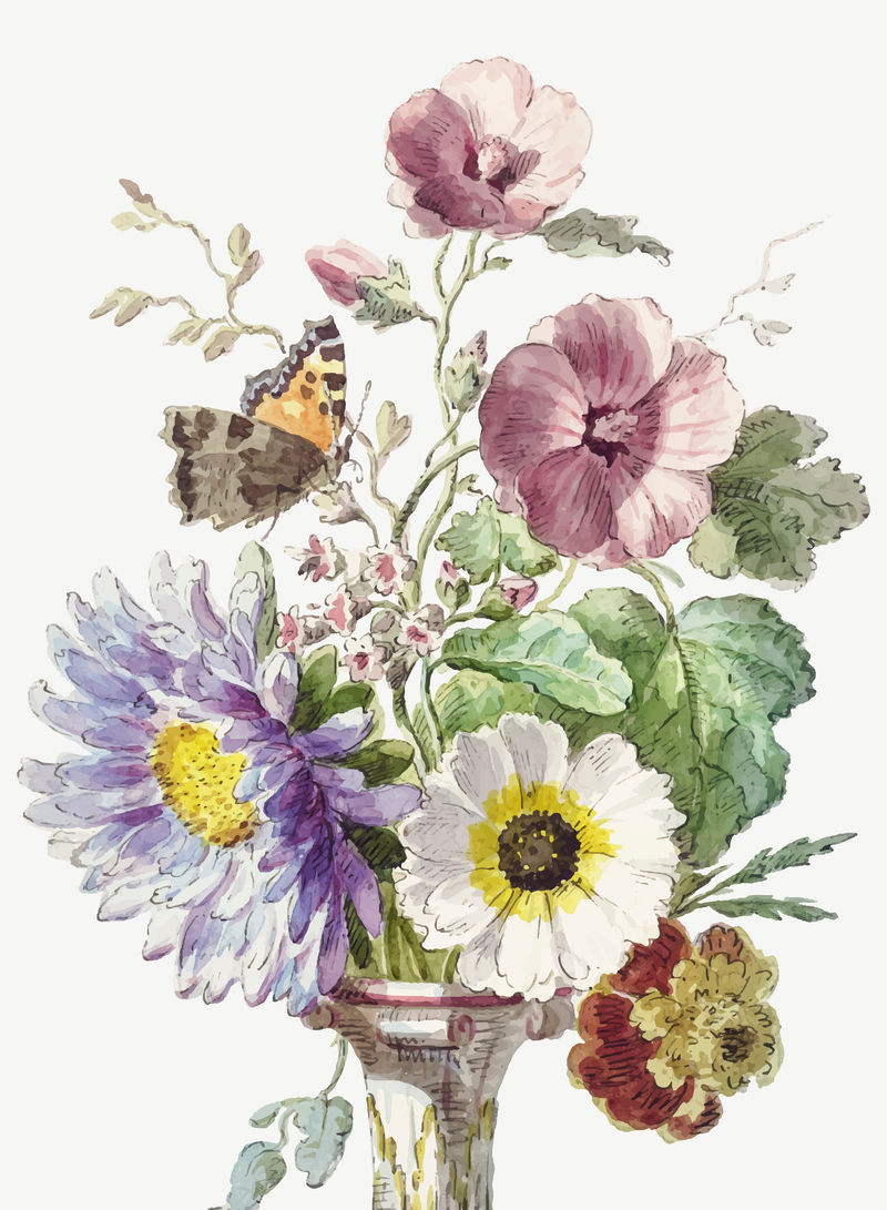 复古花卉插画矢量从威廉范利恩的艺术作品混音