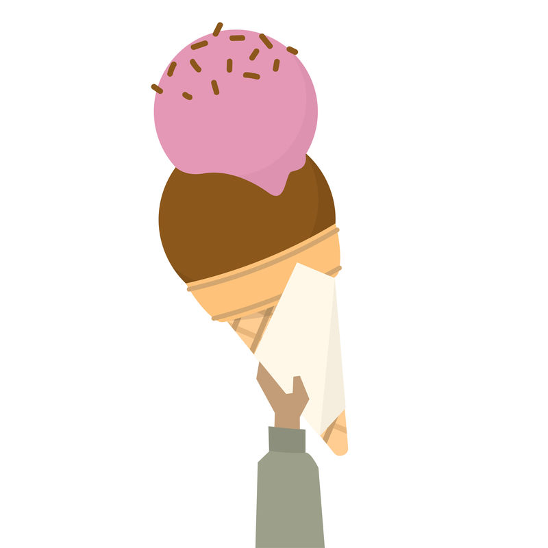 巧克力和草莓冰淇淋蛋筒的插图