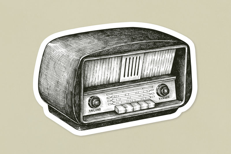 手绘复古木制收音机贴纸