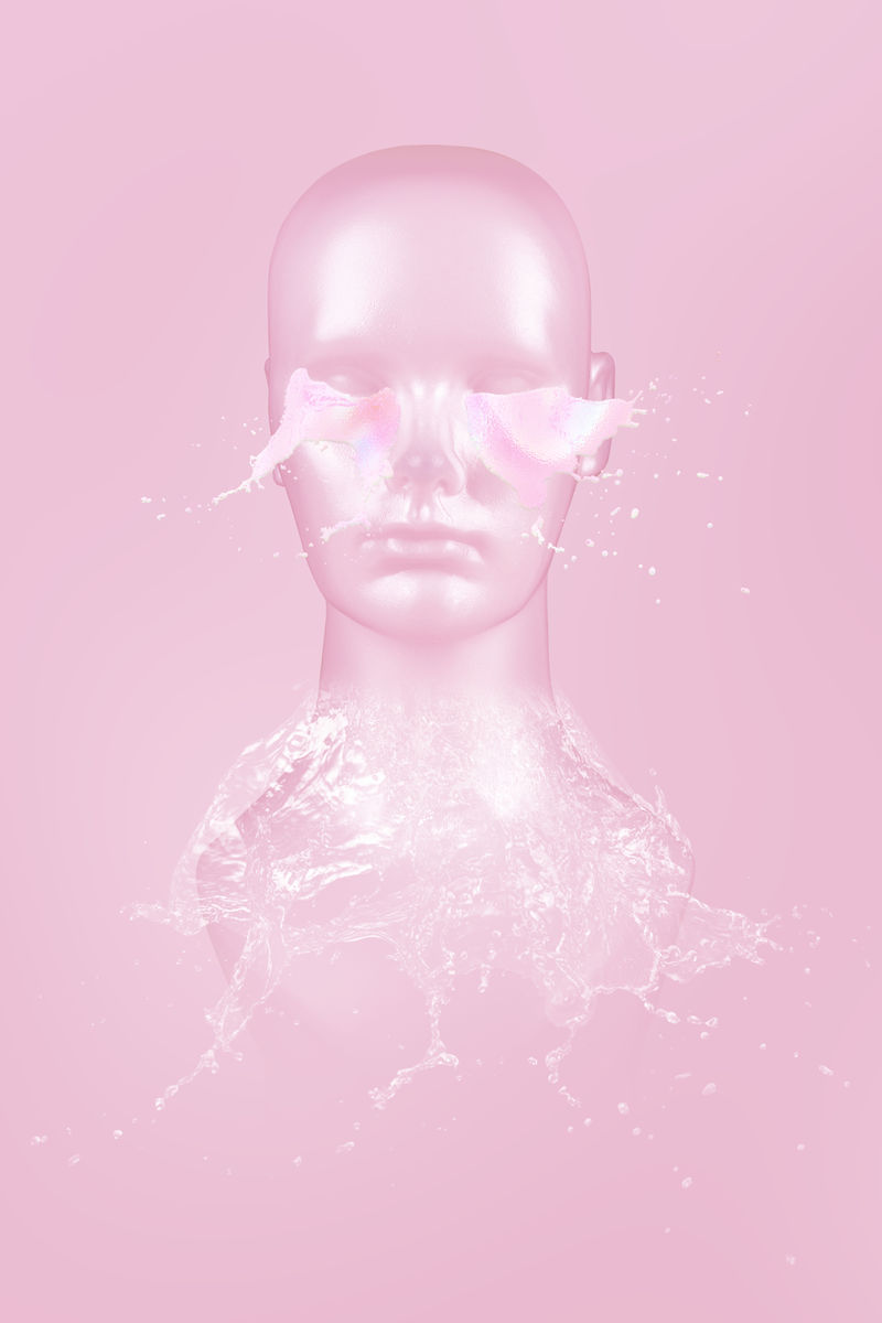 粉色背景上的人体模特头水元素