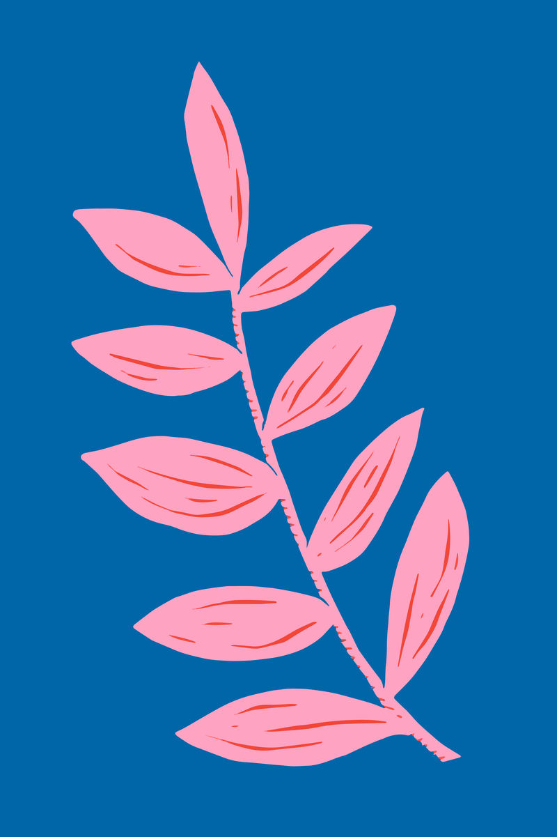 叶植物插图矢量复古linocut手绘