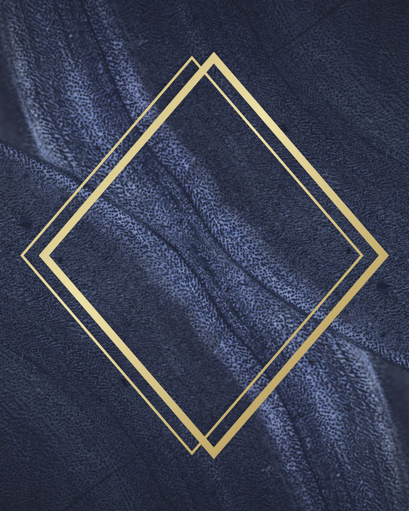 蓝色纹理插图上的金色框架菱形