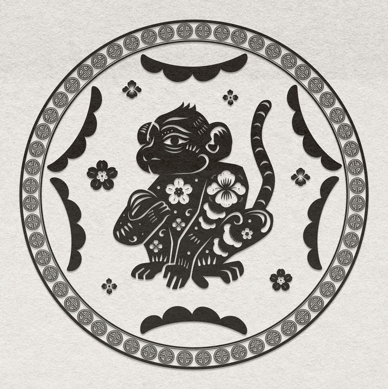 中国新年猴矢量徽章黑色动物十二生肖