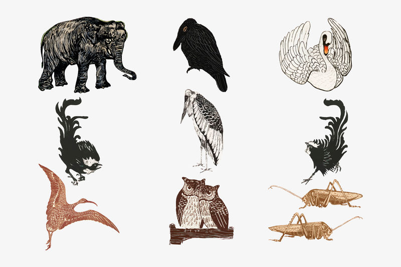复古动物艺术印刷矢量集由西奥·范·霍伊泰玛的作品混合而成